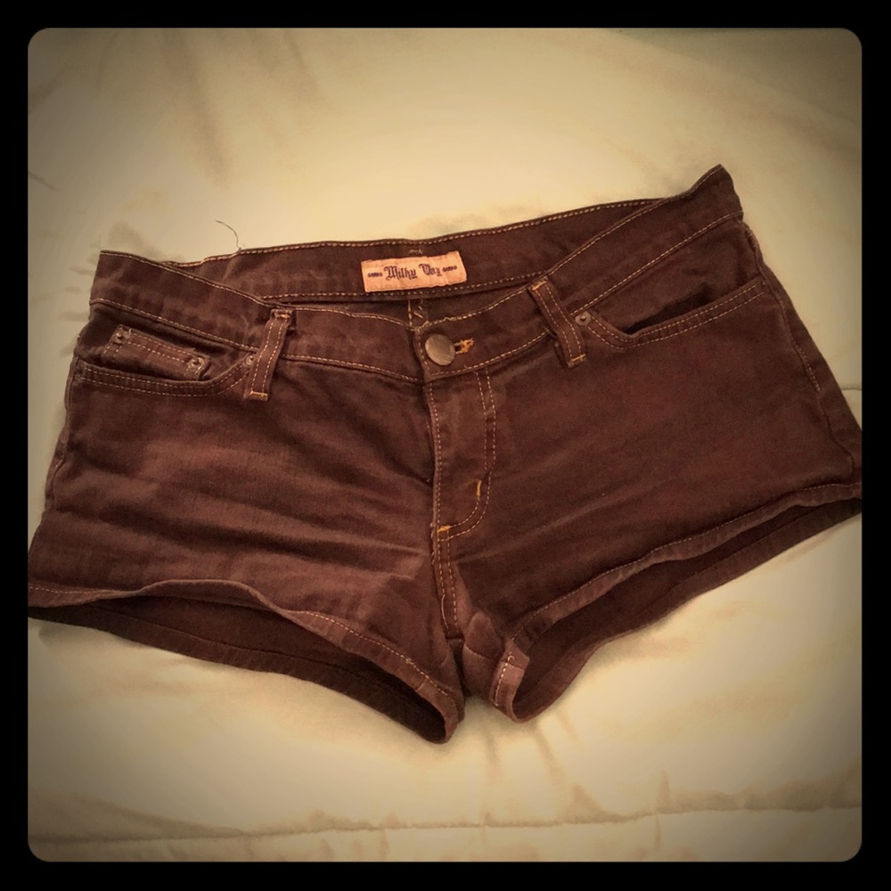 Brown Stretchy Jean Shorts